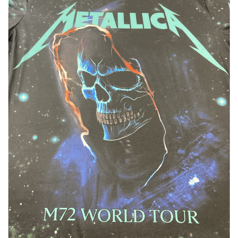 Metallica M72 World Tour T-Shirt Black Size Large Skull Graphic Concert Tee